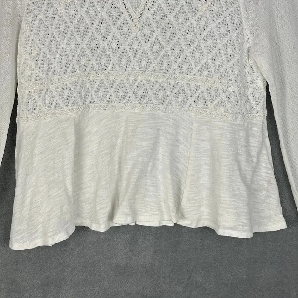 Free People Top Womens Medium White Lace Babydoll Boho Beach Whimsy Cottage